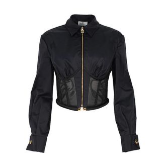 Elisabetta Franchi Jassen, Dames, Zwart, M, Camicia crop con zip frontale