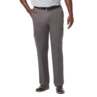Haggar Mens Comfort Stretch Flat Front Cargo Pant - Reg. and BT, Med Grey - Bt, 44W x 34L