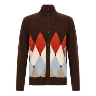 Ballantyne Diamond Inlay Cashmere Cardigan - Heren - Vesten - Veelkleurig - M - Kasjmier - Truien & Vesten