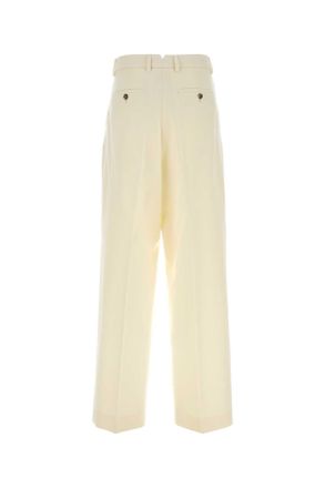 Ami Womens Ivory Wool Wide-Leg Pant Ivoire Exterior: Virgin Pantaloni
