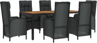 vidaXL Set De Comedor De Jard&iacute;n 7 Pzas Y Cojines Rat&aacute;n Sint&eacute;tico Negro Vidaxl