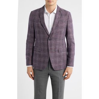 John Varvatos Varick Slim Fit Purple Check Slub Wool & Cotton Blend Sport Coat in Burgundy at Nordstrom, Size 40 Regular