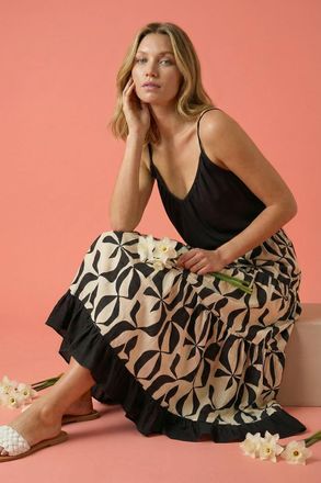 Roman Mono Print Tiered Maxi Skirt