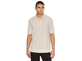 Vince Geo Jacquard Short Sleeve Polo Mens Clothing Mineral/Classic Cream : LG, Cashmere/Cotton/Wool