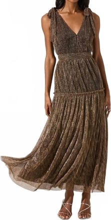 Astr Desma Metallic V-Neck Maxi Dress In Bronze