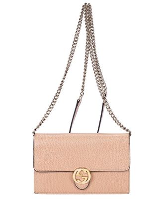 Gucci Beige Calfskin Grained Leather Interlocking G Chain Wallet (Authentic Pre-Loved)