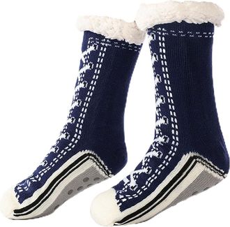 Generic Ultra-Thick Cute Slipper Home Socks, Cashmere Slipper Socks for Women, Soft Fuzzy Non Slip Warm Sleeping Slippers Sock (Navy Blue, UK, Adult, Women, O