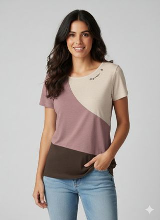 Ragwear Kurzarmshirt RAGWEAR MINT BLOCK O, Damen, Gr. XXL, mauve, Jersey, Obermaterial: 80% Baumwolle, 20% Polyester, colorblocking, Rundhals, Shirts Kurzarms