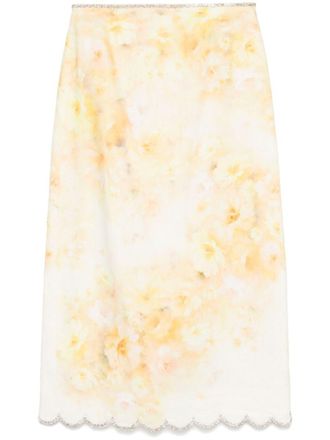 Zimmermann Floral Print Linen Midi Skirt