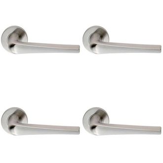 Loops 4x PAIR Straight Flat Topped Bar Handle on Round Rose Concealed Fix Satin Steel in Metallics