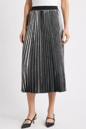 Caslon Pleated Metallic Midi Skirt in Silver at Nordstrom Rack, Size Xx-Small