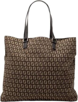 Fendi Pre-owned Tote Bags, female, Brown, Size: ONE SIZE Pre-owned Canvas Tote Bag