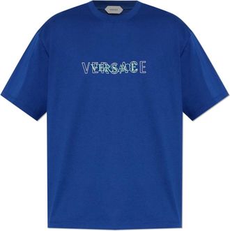 Versace T-shirt met logo - Heren - T-shirts - Blauw - M - Katoen - Tops