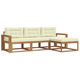 vidaXL Conjunto De Sof&aacute;s De Exterior Con Coj&iacute;n 4 Pcs Natural Y Crema Vidaxl