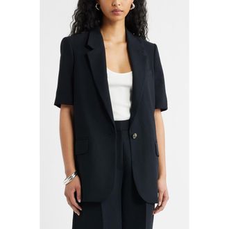 Open Edit Curator Short Sleeve Blazer in Black at Nordstrom, Size Xx-Small