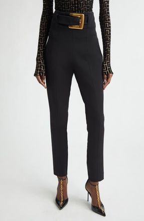 Balmain High Waist Belted Compact Knit Pants in 0Pa Black at Nordstrom, Size 10 Us