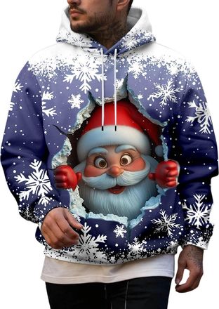 Generic Mens Christmas Sweatshirt Mens Christmas Print Hooded Long Sleeve Hoodie Top Hoodie Xmas Party Hooded Pullover Top With Pocket Santa Festive Sweatshir