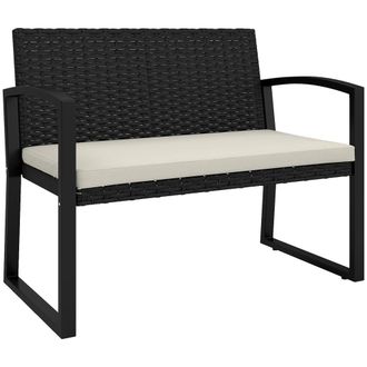 OUTSUNNY Banco de rat&aacute;n 103x58x78 cm negro y beige