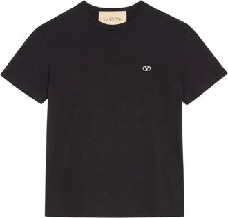 Valentino Tops, Heren, Zwart, M, Katoen, Katoenen T-shirt met VLogo-borduurwerk