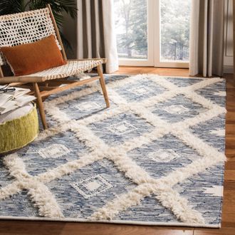 Safavieh Kenya Hand Made Area Rug, Blue / Ivory Shag / Flokati Style Non-Shedding
