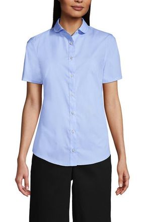 Lands End School Uniform Short Sleeve Peter Pan Collar Broadcloth Shirt in Light Sea Blue at Nordstrom, Size 12