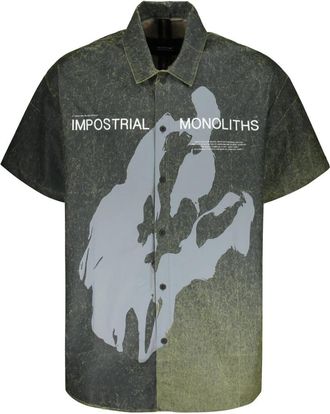 ISO.POETISM Printed Cotton Shirt - Heren - Korte mouwen Overhemden - Groen - M - Katoen - Overhemden
