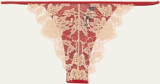 Kiki De Montparnasse Orchid Floral Lace & Stretch Silk Thong