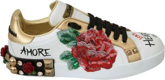 Dolce & Gabbana Roses Sequined Crystal Sneakers - Dames - Sneakers - Veelkleurig - 36 EU - Leer - Schoenen