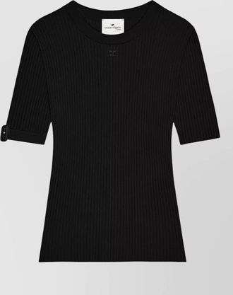 Courr&egrave;ges short sleeve top crew neck buckle