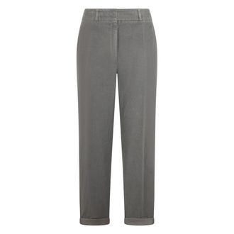 PESERICO Geribbelde Cropped Broek van Fluweel - Dames - Vrijetijds broeken - Grijs - XL - Katoen - Broeken