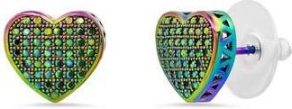 Steeltime HMY Jewelry Pave Simulated Diamond Heart Stud Earrings in Multi at Nordstrom Rack