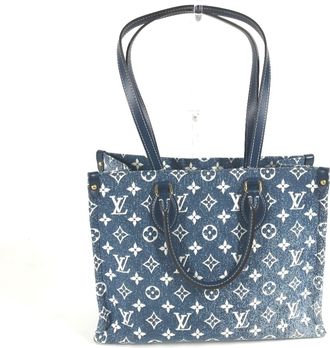 Louis Vuitton Blue White Monogram Denim Leather Canvas Shoulder Bag Tote Bag (Pre-Owned)