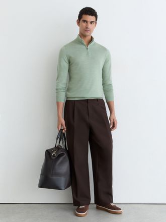 Reiss Minty Sage Green Merino Wool Half-zip Funnel-neck Jumper, Xxl