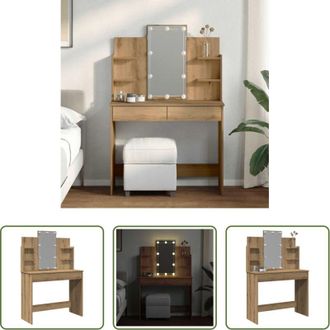 vidaXL Specchio per trucco - Toeletta con Luci LED Rovere Artigianale 96x40x142 cm