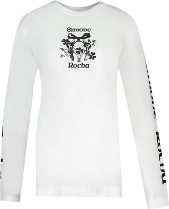 Simone Rocha Womens Logo-Graphic Print Cotton T-Shirt White