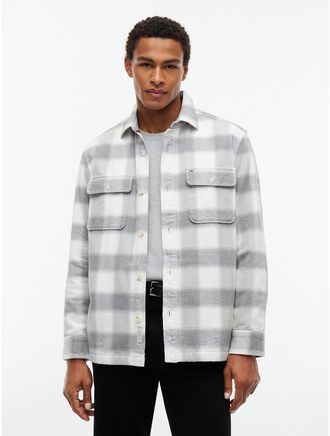 Tommy Hilfiger Mens Relaxed Fit Check Flannel Shirt Jacket - Grey Check - XXL