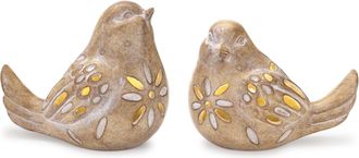 Melrose International LED Bird Figurine (Set of 2) - Beige