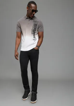 DELMAO Poloshirt DELMAO, Herren, Gr. 4XL (68/70), grau, wei&szlig;, Piqu&eacute;, Obermaterial: 100% Baumwolle, bedruckt, normal, Shirts Poloshirt, kurz&auml;rmelig, l&auml;ssiges 