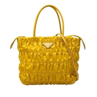 Prada Pre-owned Gathered Nylon Satchel - Dames - Vintage Handtas - Geel - ONE Size - Nylon - Vintage