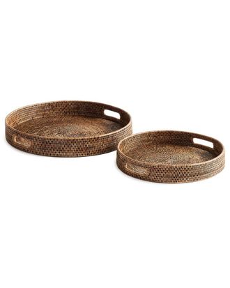 Napa Home & Garden Set Of 2 Small Burma Rattan Round Ottoman Trays