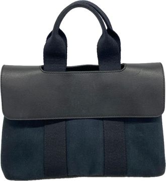Herm&egrave;s Black Toile Chevron Tote Bag (Pre-Owned)