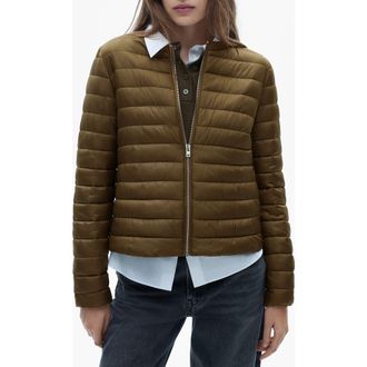 Mango Pocket Quilted Jacket in Khaki Green at Nordstrom, Size Large
