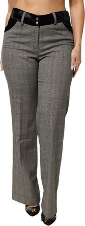 Bencivenga Womens Plaid Velvet Accent Pants - Grey Wool - Size EU 44 (Womens)