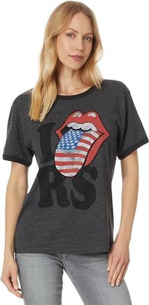 Lucky Brand I Love Rolling Stones Boyfriend Ringer Womens Clothing Charcoal Heather : LG (US 10-12), Cotton/Polyester/Rayon