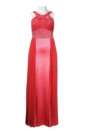Sue Wong Beaded Waist Accordion Dress In Persimmon