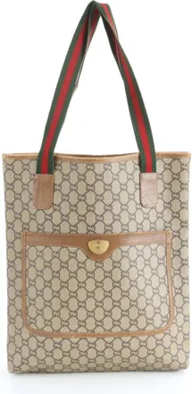 Gucci Sherry Line Brown Coated Canvas Leather Tote Bag (Pre-Owned)
