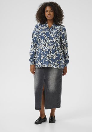 Kaffe Curve Blouse met korte mouwen KCmahlia Regular fit blue white