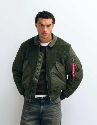 Alpha Industries bomber jacket con dettaglio teddy in verde oliva scuro