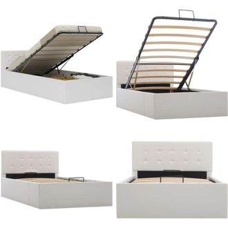 vidaXL Giroletto con Contenitore Idraulico Bianco Similpelle 100x200cm - Letto con contenitore - Letto con vano