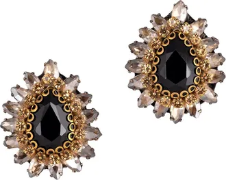 Deepa Gurnani Leesha Crystal Stud Earrings in Black at Nordstrom
